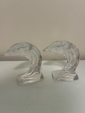 Gorham Crystal Wave Candlestick Holder w/ Original Box Rare Vintage Pair